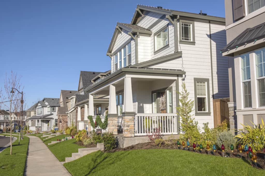 Row of houses in a neighborhood Wilsonville Oregon.